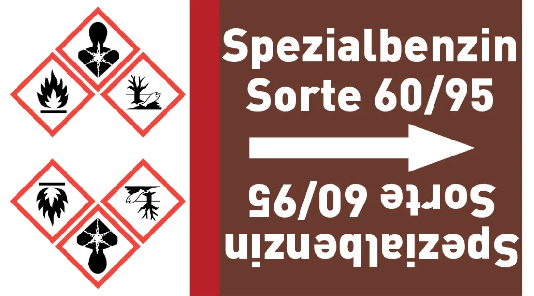 Kennzeichnungsband Spezialbenzin Sorte 60/95 braun/weiß ab Ø 50 mm 33 m/Rolle Kennzeichnungsband Spezialbenzin Sorte 60/95 braun/weiß ab Ø 50 mm 33 m/Rolle