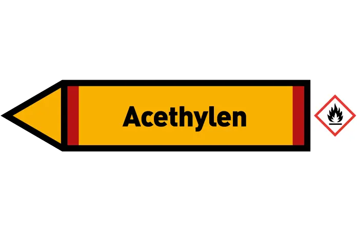 Pfeil links Acethylen gelb/schwarz 125x25 mm Pfeil links Acethylen gelb/schwarz 125x25 mm