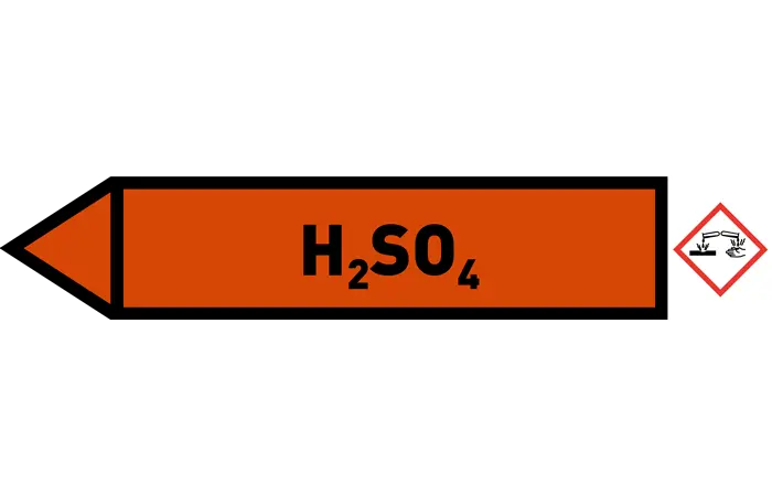 Pfeil links H2SO4 orange/schwarz 215x40 mm Pfeil links H2SO4 orange/schwarz 215x40 mm