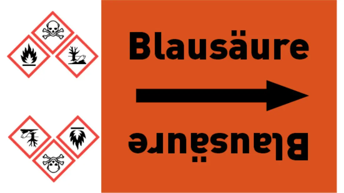 Kennzeichnungsband Blausäure orange/schwarz bis Ø 50 mm 33 m/Rolle Kennzeichnungsband Blausäure orange/schwarz bis Ø 50 mm 33 m/Rolle