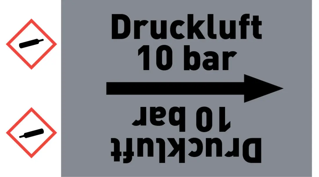 Kennzeichnungsband Druckluft 10 bar grau/schwarz ab Ø 50 mm 33 m/Rolle Kennzeichnungsband Druckluft 10 bar grau/schwarz ab Ø 50 mm 33 m/Rolle