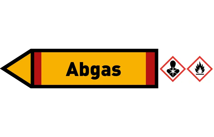 Pfeil links Abgas gelb/schwarz 215x40 mm Pfeil links Abgas gelb/schwarz 215x40 mm