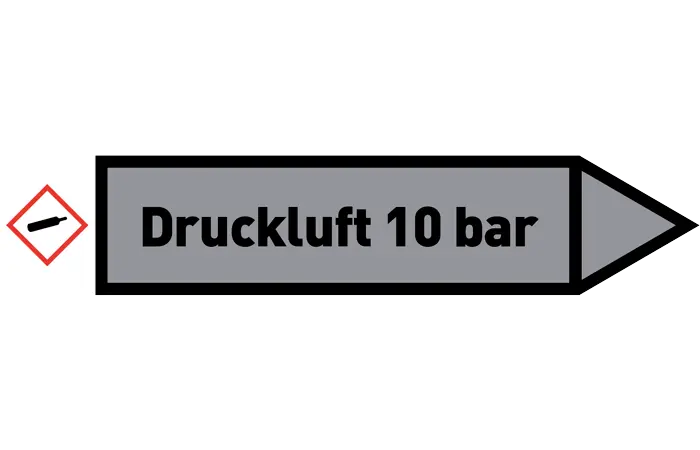 Pfeil rechts Druckluft 10 bar grau/schwarz 125x25 mm Pfeil rechts Druckluft 10 bar grau/schwarz 125x25 mm