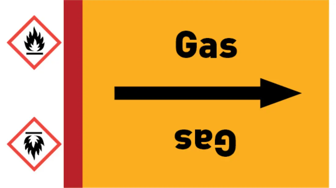 Kennzeichnungsband Gas gelb/schwarz, bis Ø 50 mm 33 m/Rolle Kennzeichnungsband Gas gelb/schwarz, bis Ø 50 mm 33 m/Rolle