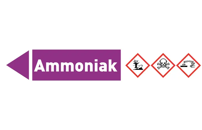 Pfeil links Ammoniak violett/weiß 215x40 mm