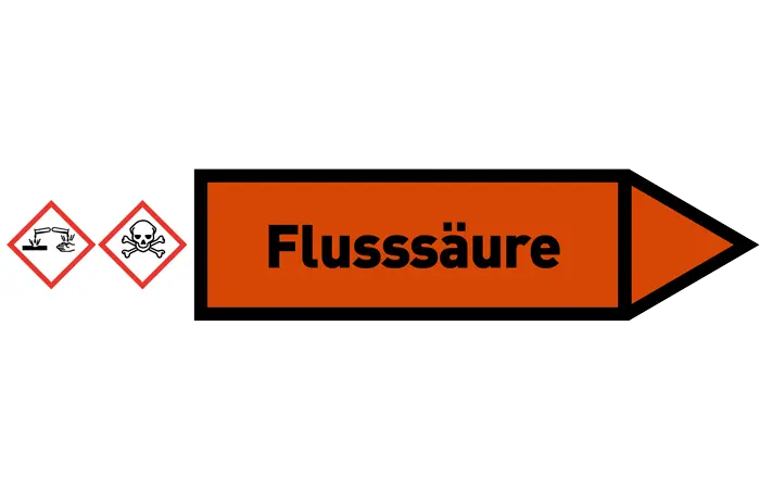 Pfeil rechts Flusssäure orange/schwarz 125x25 mm Pfeil rechts Flusssäure orange/schwarz 125x25 mm