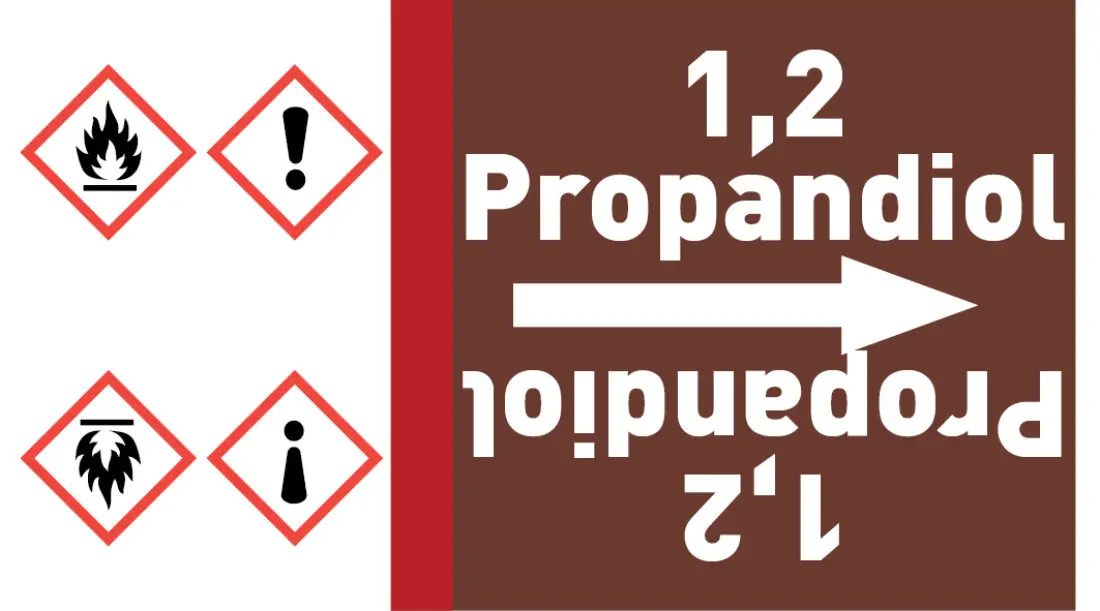 Kennzeichnungsband 1,2 Propandiol braun/weiß ab Ø 50 mm 33 m/Rolle Kennzeichnungsband 1,2 Propandiol braun/weiß ab Ø 50 mm 33 m/Rolle