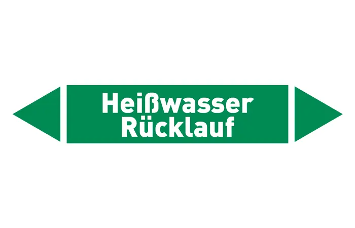 Pfeil Heißwasser Rücklauf grün/weiß 125x25 mm Pfeil Heißwasser Rücklauf grün/weiß 125x25 mm