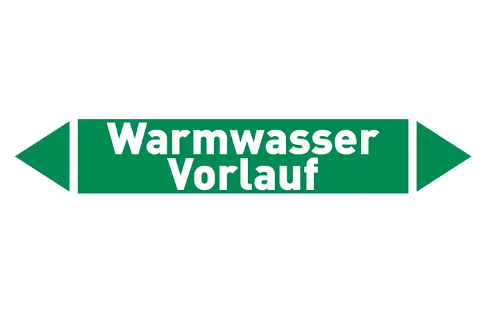Pfeil Warmwasser Vorlauf grün/weiß 215x40 mm Pfeil Warmwasser Vorlauf grün/weiß 215x40 mm