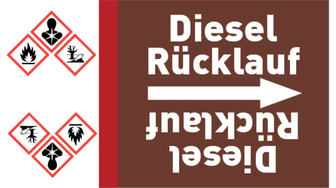 Kennzeichnungsband Diesel Rücklauf braun/weiß bis Ø 50 mm 33 m/Rolle Kennzeichnungsband Diesel Rücklauf braun/weiß bis Ø 50 mm 33 m/Rolle