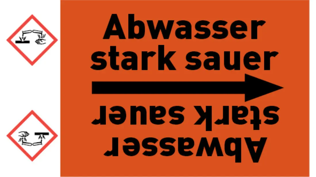 Kennzeichnungsband Abwasser stark sauer orange/schwarz bis Ø 50 mm 33 m/Rolle Kennzeichnungsband Abwasser stark sauer orange/schwarz bis Ø 50 mm 33 m/Rolle