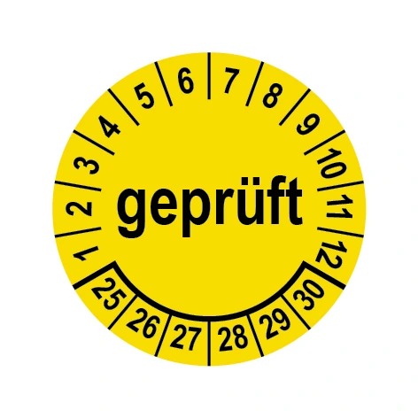 Prüfplakette Ø 40 mm "geprüft" gelb/schwarz, 1 VPE (200 Stück) Prüfplakette Ø 40 mm "geprüft" gelb/schwarz, 1 VPE (200 Stück)