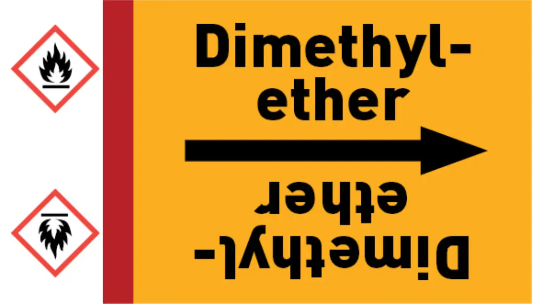 Kennzeichnungsband Dimethylether gelb/schwarz bis Ø 50 mm 33 m/Rolle Kennzeichnungsband Dimethylether gelb/schwarz bis Ø 50 mm 33 m/Rolle