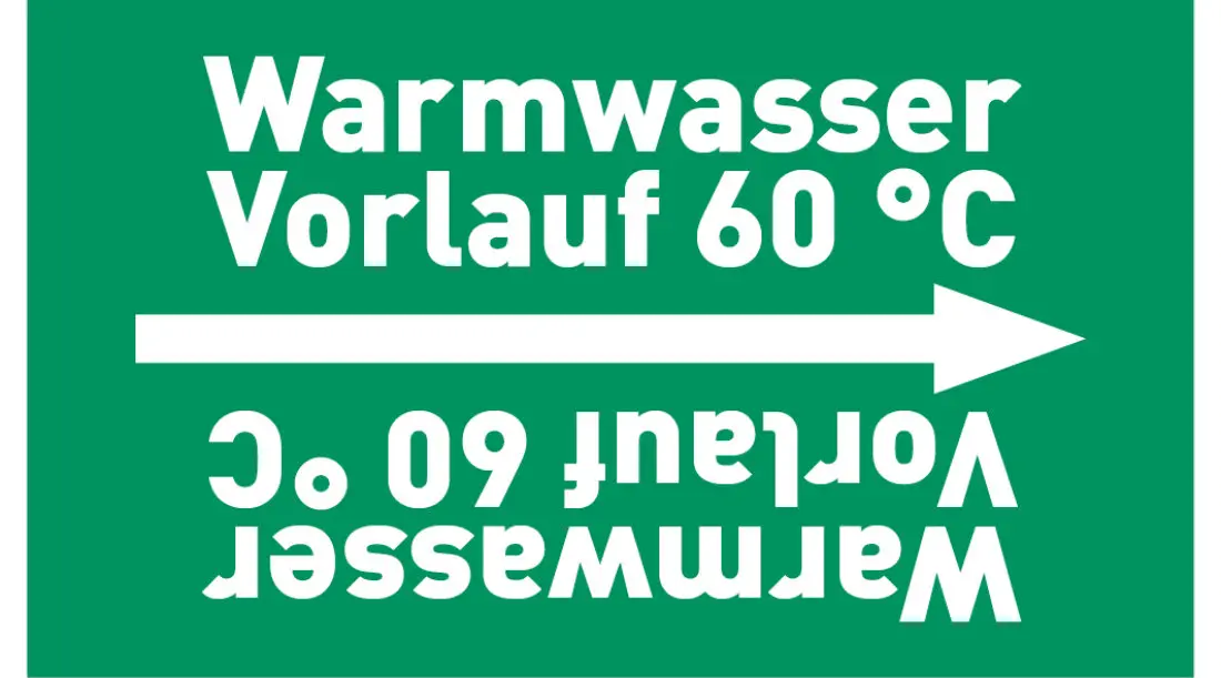 Kennzeichnungsband Warmwasser Vorlauf 60 °C grün/weiß ab Ø 50 mm 33 m/Rolle Kennzeichnungsband Warmwasser Vorlauf 60 °C grün/weiß ab Ø 50 mm 33 m/Rolle