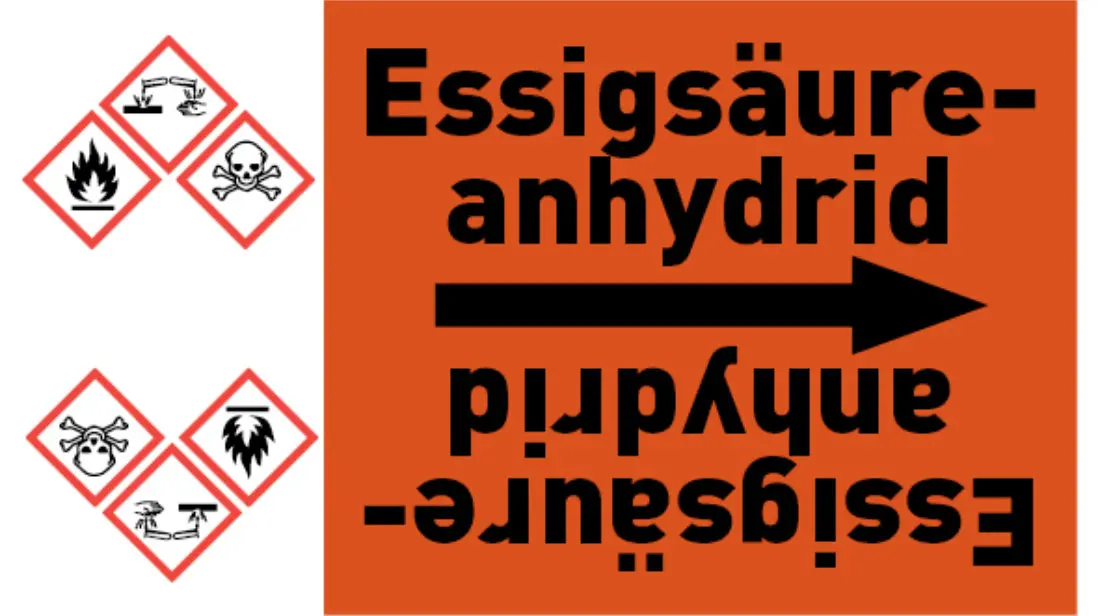 Kennzeichnungsband Essigsäureanhydrid orange/schwarz bis Ø 50 mm 33 m/Rolle Kennzeichnungsband Essigsäureanhydrid orange/schwarz bis Ø 50 mm 33 m/Rolle