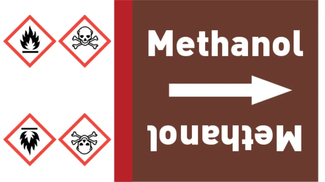 Kennzeichnungsband Methanol braun/weiß bis Ø 50 mm 33 m/Rolle Kennzeichnungsband Methanol braun/weiß bis Ø 50 mm 33 m/Rolle