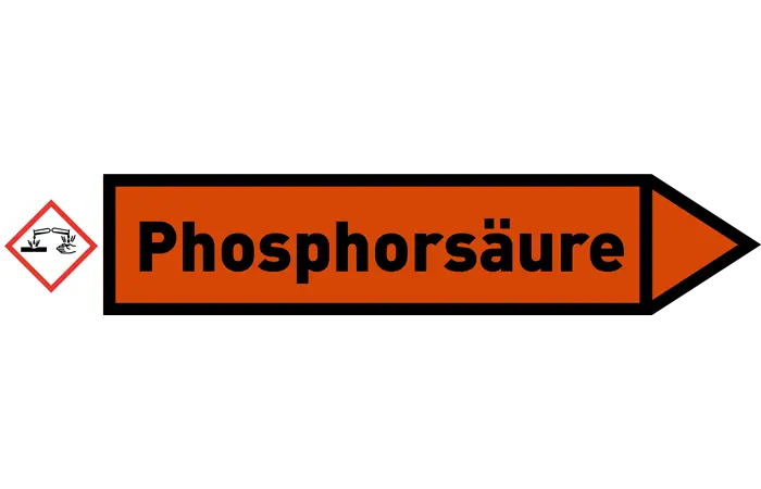 Pfeil rechts Phosphorsäure orange/schwarz 215x40 mm Pfeil rechts Phosphorsäure orange/schwarz 215x40 mm