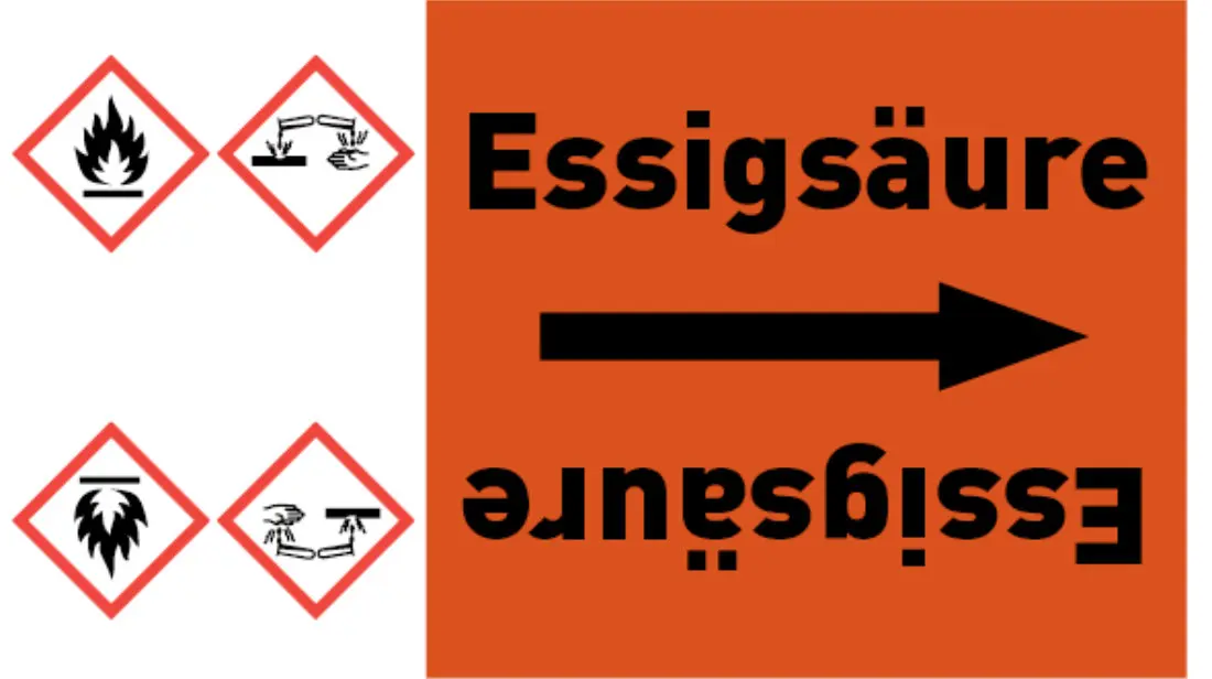 Kennzeichnungsband Essigsäure orange/schwarz bis Ø 50 mm 33 m/Rolle Kennzeichnungsband Essigsäure orange/schwarz bis Ø 50 mm 33 m/Rolle