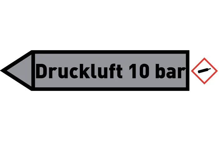 Pfeil links Druckluft 10 bar grau/schwarz 215x40 mm