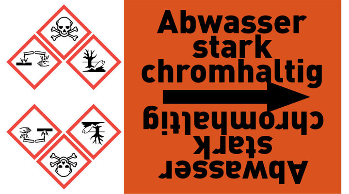 Kennzeichnungsband Abwasser stark chromhaltig orange/schwarz ab Ø 50 mm 33 m/Rolle Kennzeichnungsband Abwasser stark chromhaltig orange/schwarz ab Ø 50 mm 33 m/Rolle