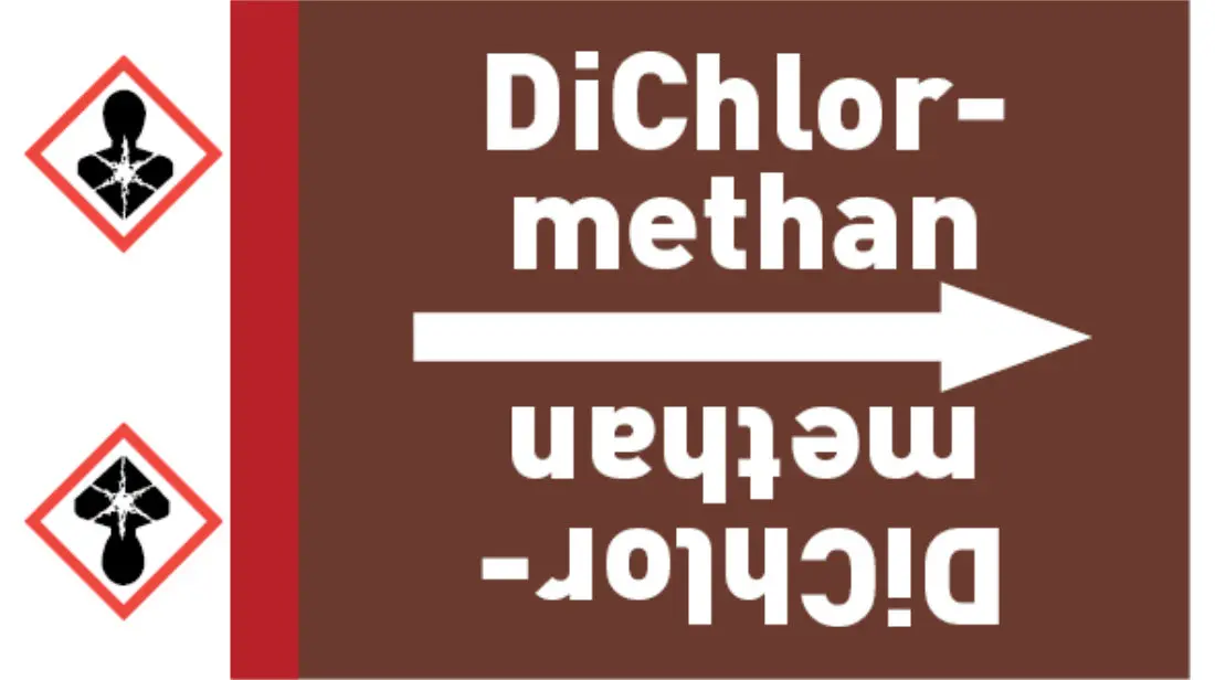 Kennzeichnungsband Dichlormethan braun/weiß bis Ø 50 mm 33 m/Rolle Kennzeichnungsband Dichlormethan braun/weiß bis Ø 50 mm 33 m/Rolle