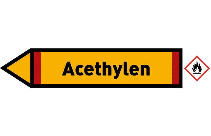 Pfeil links Acethylen gelb/schwarz 215x40 mm Pfeil links Acethylen gelb/schwarz 215x40 mm