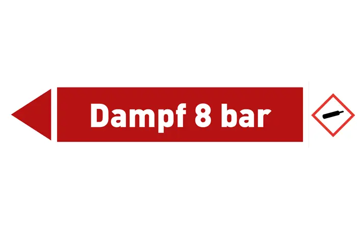 Pfeil links Dampf 8 bar rot/weiß 215x40 mm Pfeil links Dampf 8 bar rot/weiß 215x40 mm