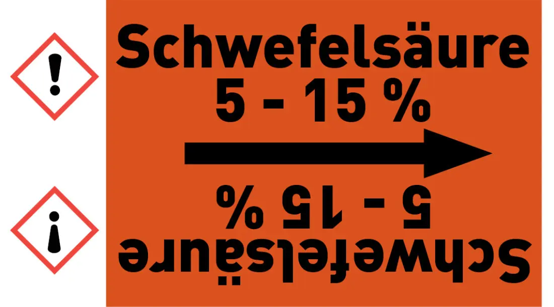 Kennzeichnungsband Schwefelsäure 5 - 15 % orange/schwarz ab Ø 50 mm 33 m/Rolle Kennzeichnungsband Schwefelsäure 5 - 15 % orange/schwarz ab Ø 50 mm 33 m/Rolle