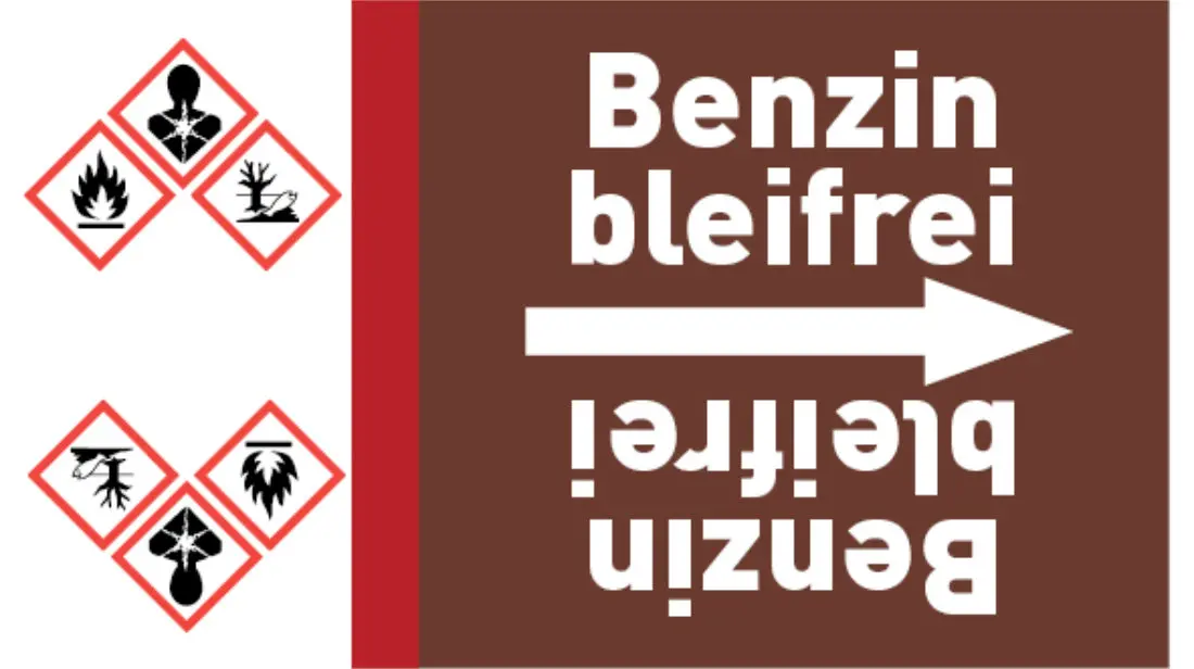 Kennzeichnungsband Benzin bleifrei braun/weiß bis Ø 50 mm 33 m/Rolle Kennzeichnungsband Benzin bleifrei braun/weiß bis Ø 50 mm 33 m/Rolle