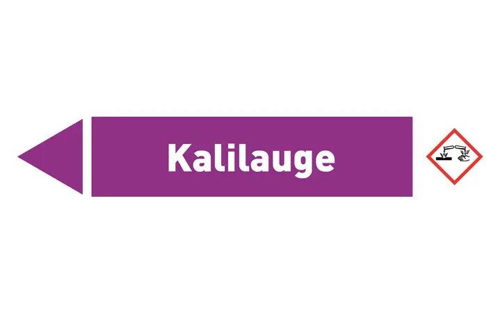 Pfeil links Kalilauge violett/weiß 125x25 mm Pfeil links Kalilauge violett/weiß 125x25 mm