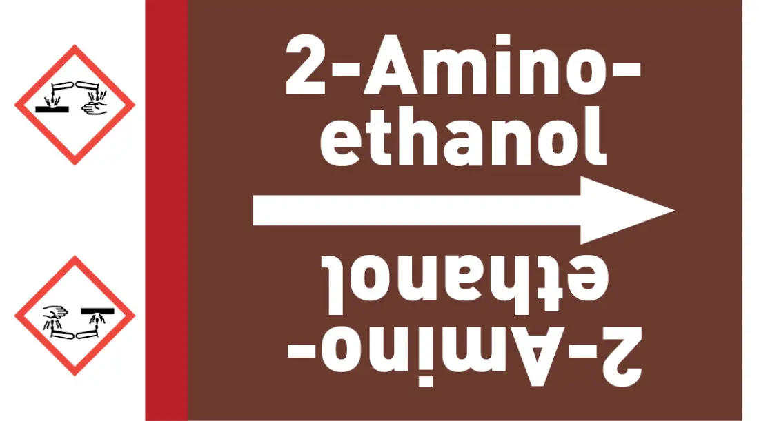Kennzeichnungsband 2-Aminoethanol braun/weiß ab Ø 50 mm 33 m/Rolle Kennzeichnungsband 2-Aminoethanol braun/weiß ab Ø 50 mm 33 m/Rolle