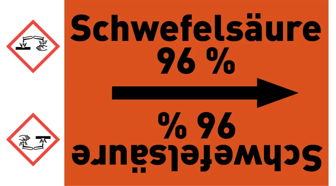 Kennzeichnungsband Schwefelsäure 96 % orange/schwarz ab Ø 50 mm 33 m/Rolle Kennzeichnungsband Schwefelsäure 96 % orange/schwarz ab Ø 50 mm 33 m/Rolle