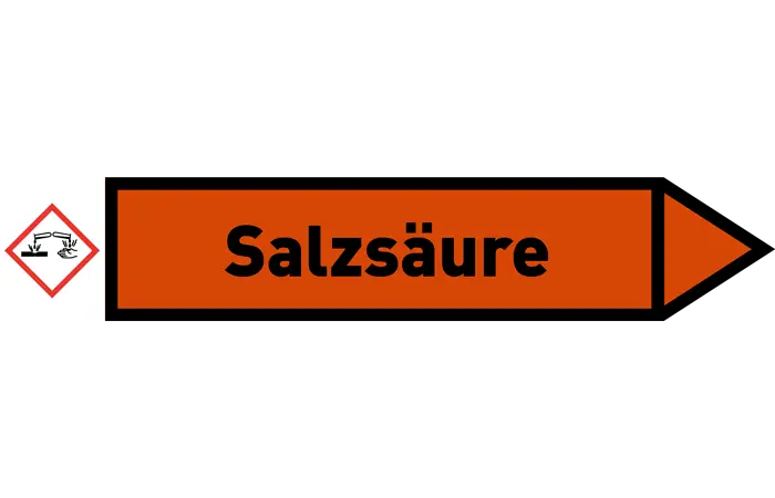 Pfeil rechts Salzsäure orange/schwarz 215x40 mm Pfeil rechts Salzsäure orange/schwarz 215x40 mm