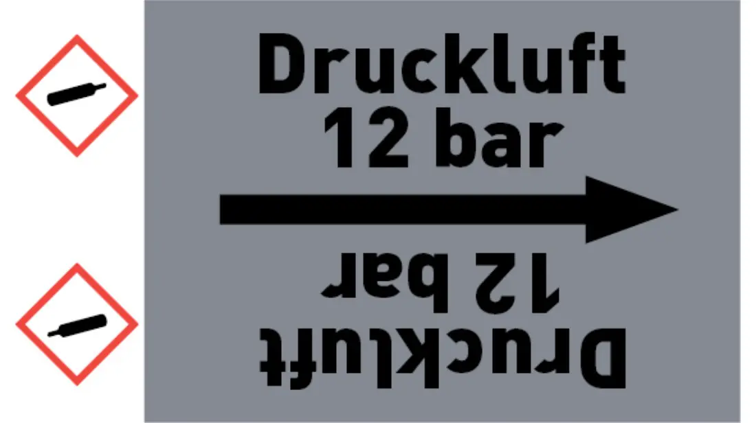 Kennzeichnungsband Druckluft 12 bar grau/schwarz bis Ø 50 mm 33 m/Rolle Kennzeichnungsband Druckluft 12 bar grau/schwarz bis Ø 50 mm 33 m/Rolle