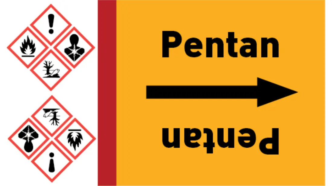 Kennzeichnungsband Pentan gelb/schwarz bis Ø 50 mm 33 m/Rolle Kennzeichnungsband Pentan gelb/schwarz bis Ø 50 mm 33 m/Rolle