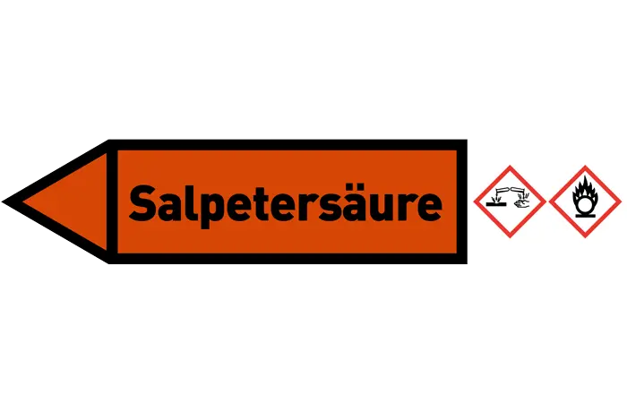 Pfeil links Salpetersäure orange/schwarz 125x25 mm Pfeil links Salpetersäure orange/schwarz 125x25 mm