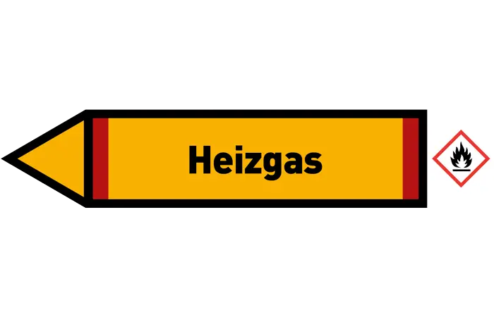 Pfeil links Heizgas gelb/schwarz 125x25 mm Pfeil links Heizgas gelb/schwarz 125x25 mm