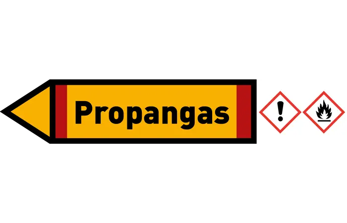 Pfeil links Propangas gelb/schwarz 215x40 mm Pfeil links Propangas gelb/schwarz 215x40 mm