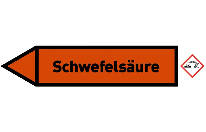 Pfeil links Schwefelsäure orange/schwarz 125x25 mm Pfeil links Schwefelsäure orange/schwarz 125x25 mm