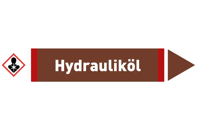 Pfeil rechts Hydrauliköl braun/weiß 125x25 mm Pfeil rechts Hydrauliköl braun/weiß 125x25 mm