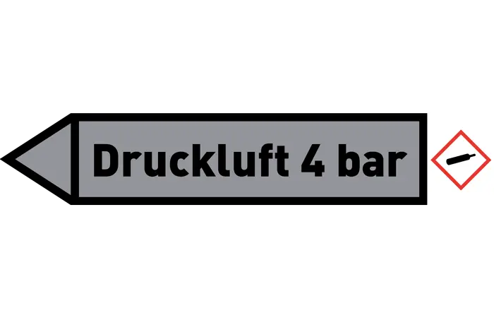 Pfeil links Druckluft 4 bar grau/schwarz 215x40 mm Pfeil links Druckluft 4 bar grau/schwarz 215x40 mm