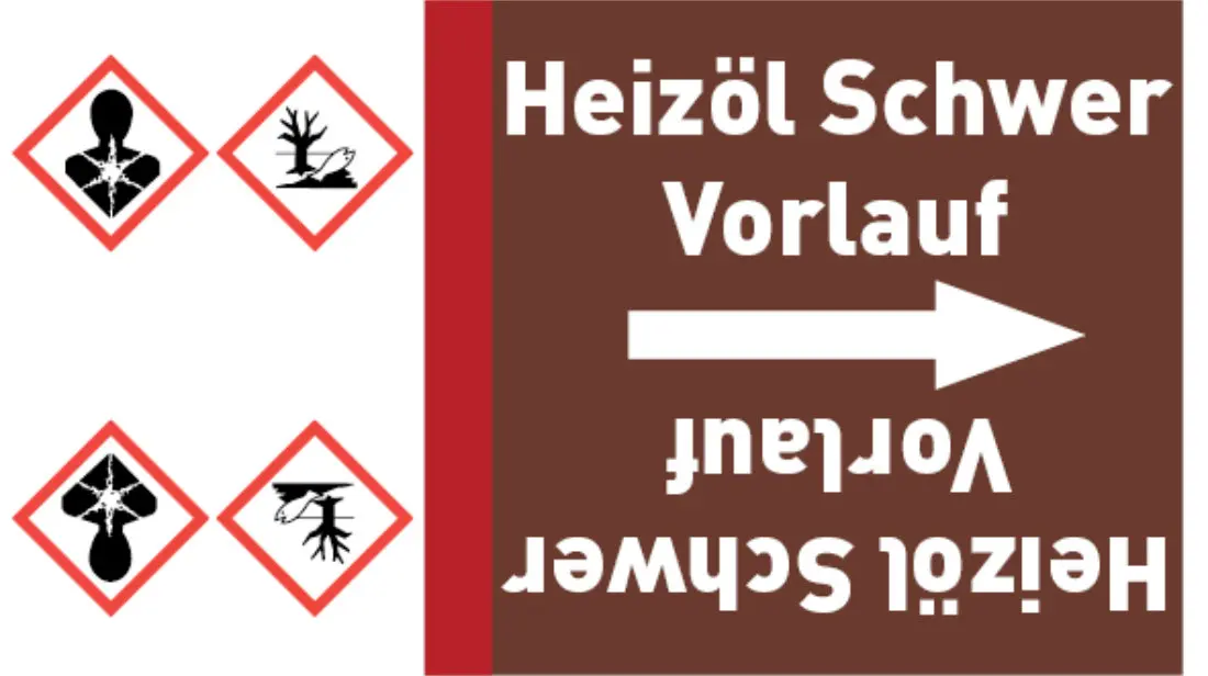 Kennzeichnungsband Heizöl Schwer Vorlauf braun/weiß bis Ø 50 mm 33 m/Rolle Kennzeichnungsband Heizöl Schwer Vorlauf braun/weiß bis Ø 50 mm 33 m/Rolle