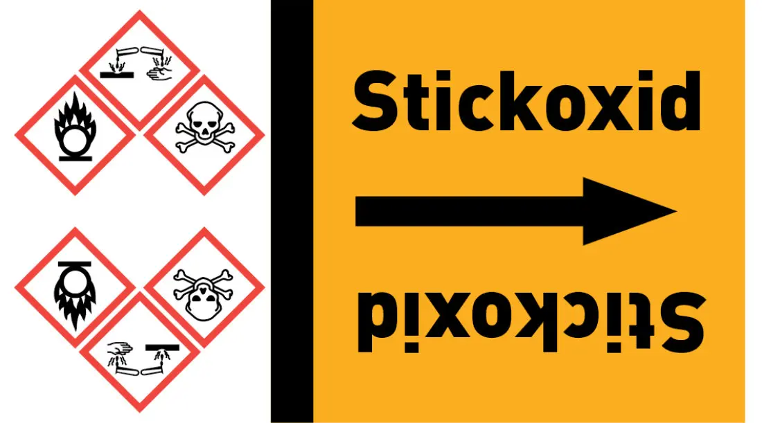 Kennzeichnungsband Stickoxid gelb/schwarz ab Ø 50 mm 33 m/Rolle Kennzeichnungsband Stickoxid gelb/schwarz ab Ø 50 mm 33 m/Rolle