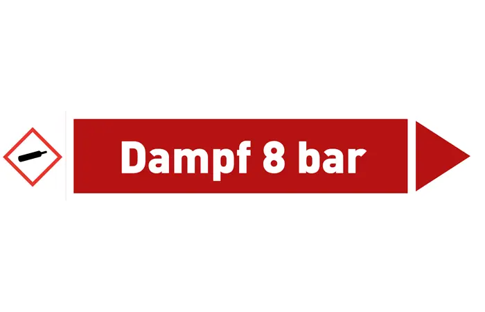 Pfeil rechts Dampf 8 bar rot/weiß 215x40 mm Pfeil rechts Dampf 8 bar rot/weiß 215x40 mm