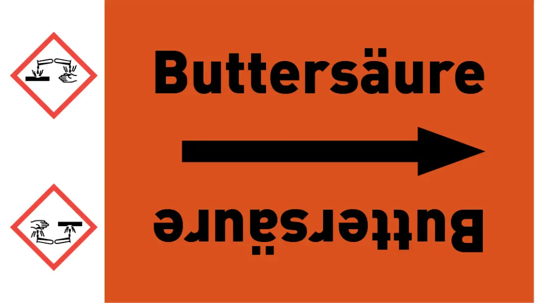 Kennzeichnungsband Buttersäure orange/schwarz ab Ø 50 mm 33 m/Rolle