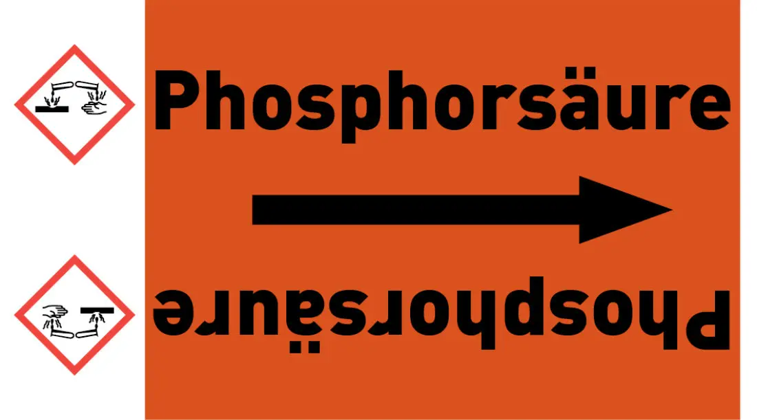 Kennzeichnungsband Phosphorsäure orange/schwarz ab Ø 50 mm 33 m/Rolle Kennzeichnungsband Phosphorsäure orange/schwarz ab Ø 50 mm 33 m/Rolle