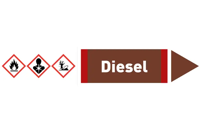 Pfeil rechts Diesel braun/weiß 125x25 mm Pfeil rechts Diesel braun/weiß 125x25 mm