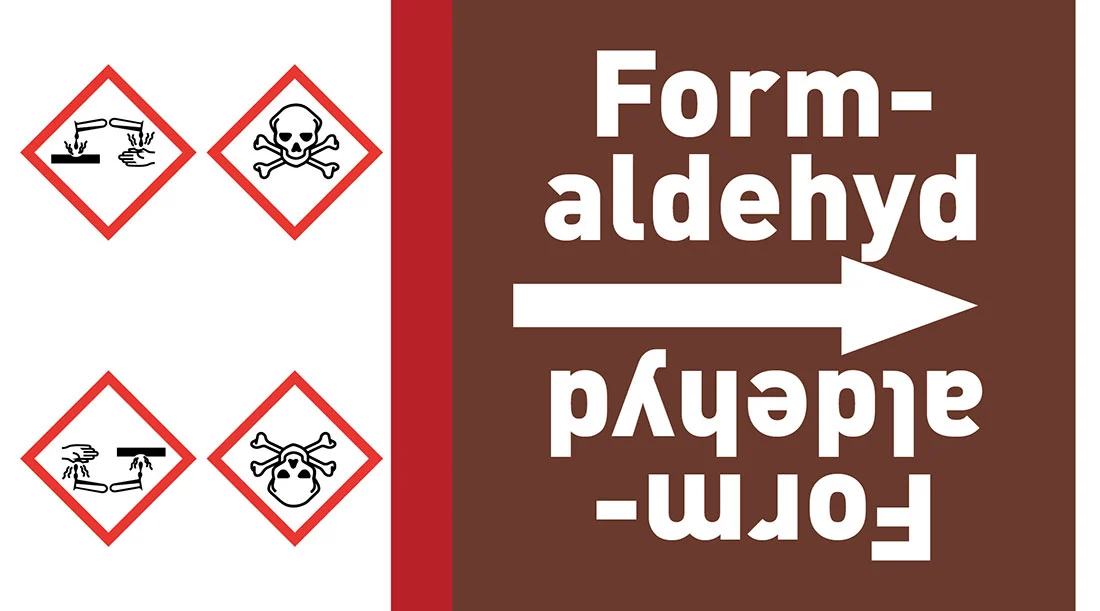 Kennzeichnungsband Formaldehyd braun/weiß ab Ø 50 mm 33 m/Rolle