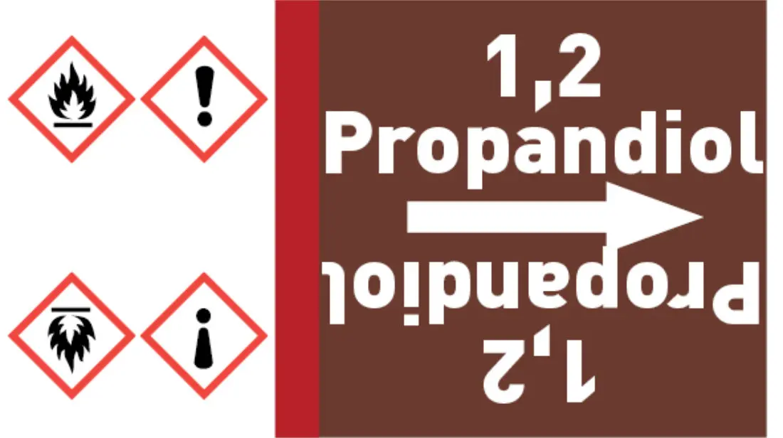 Kennzeichnungsband 1,2 Propandiol braun/weiß bis Ø 50 mm 33 m/Rolle