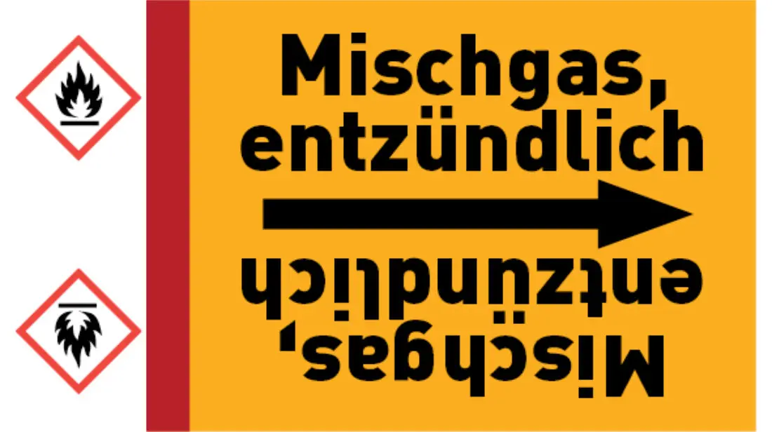 Kennzeichnungsband Mischgas, entzündlich gelb/schwarz bis Ø 50 mm 33 m/Rolle Kennzeichnungsband Mischgas, entzündlich gelb/schwarz bis Ø 50 mm 33 m/Rolle